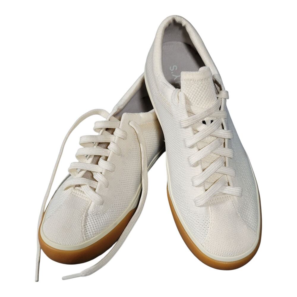 Rothy's White Canvas Lace-Up Sneakers with Tan Gum Sole - Picture 8 of 10